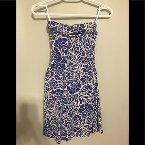 Blue floral strapless summer dress